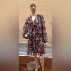 Vince Camuto Multicolor Floral Long Sheer Sleeve Dress